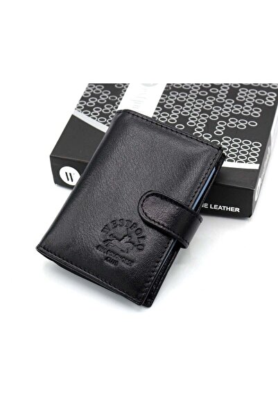 WEST POLO CÜZDAN Erkek Siyah Orjinal Deri Patlı Kağıt Para Gözlü Şeffaf Kartl...