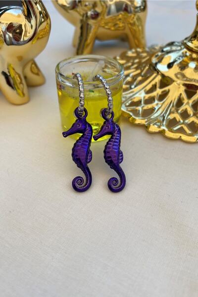 Leerybee Chrome Purple Color Antiallergic Seahorse Earrings