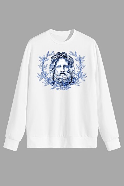 perseusshopping Міфологія Зевс Статуя Надрукована Біла Унісекс Світшот