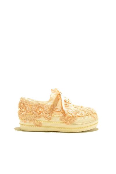 Meshure Powder Women's Embroidered Ribbon Tied Pearl Detailed Wedding Dress Sneaker