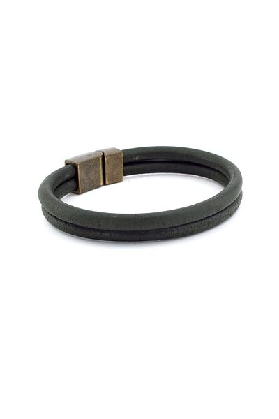 Solfera Khaki Green Original Leather Magnetized Two Row Bracelet M015c