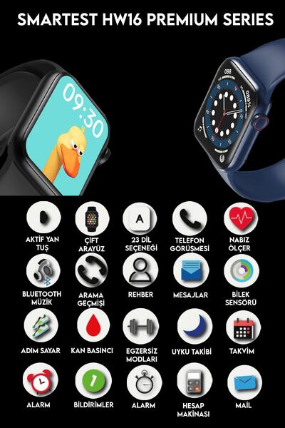 SMARTEST Hw16 Premium Series Son Sürüm Smartwatch Ip67 Suya Dayanıklı Tüm Telefonlarla Uyumlu Akıllı Saat