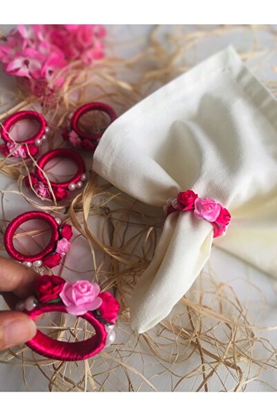 CWolf Inel pentru șervețele de mână cu trandafir roz, pachet de 6