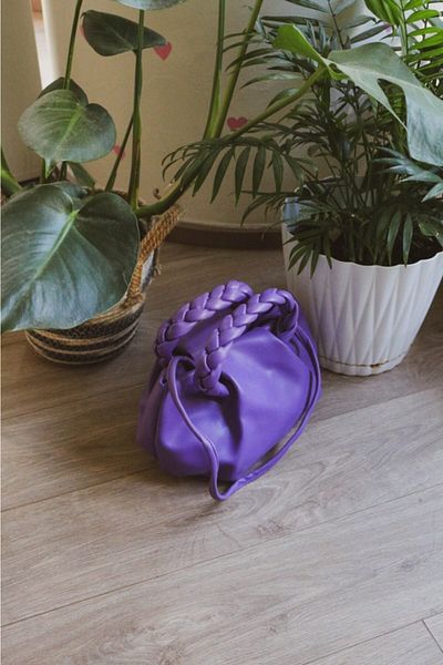 Moom Bag Geantă de umăr din piele moale cu mâner tricotat violet pentru femei