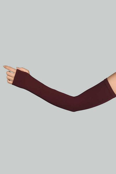 Altobeh Βαμβακερό χτενισμένο μανίκι Hijab με κομμένα δάχτυλα - Claret Red
