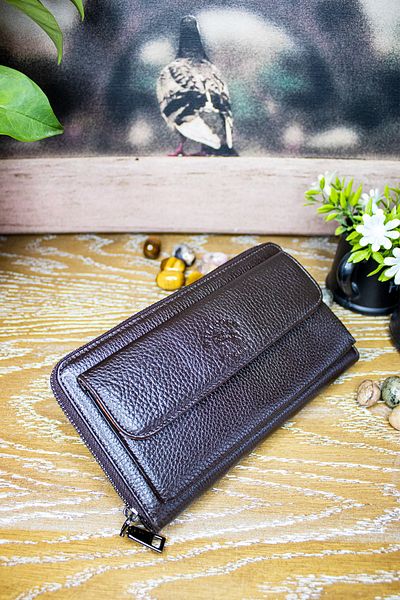 willpolo Brown Luxury Handbag Portfolio Wallet with Genuine Leather Phone Compartment