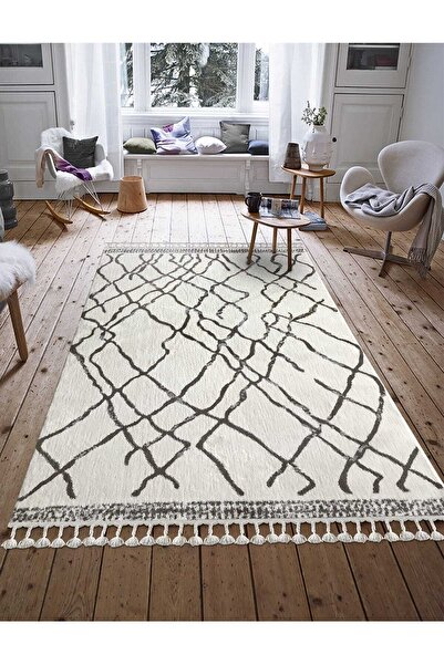 Payidar Moroccan 1458a Beyaz/kahverengi 80x150 Cm Otantik Desen Saçaklı Dokuma Halı