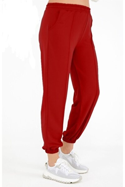 ESCBUTİK Large Size Pocketed Sweatpants Red