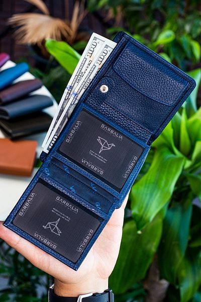 Garbalia Navy Blue Genuine Leather Coin Men's Wallet - Canada