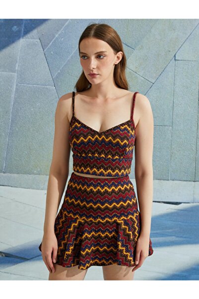 Koton Ethnic Patterned V-Neck Thin Strap Crop Top