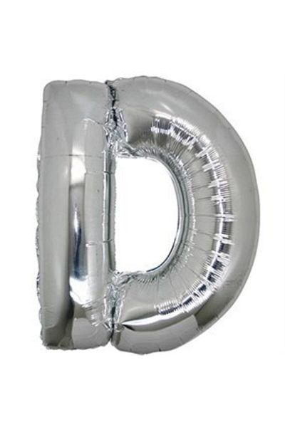 MASALSÜSEVİ D Letter Metallic Silver Foil Balloon 34"76 Cm