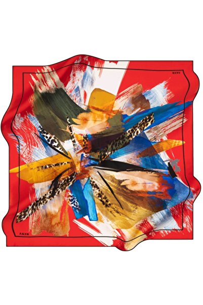 Aker 8286701-314 Kadın Ipek Eşarp Altınoluk Kırmızı Zemin Üzeri Canlı Karışık