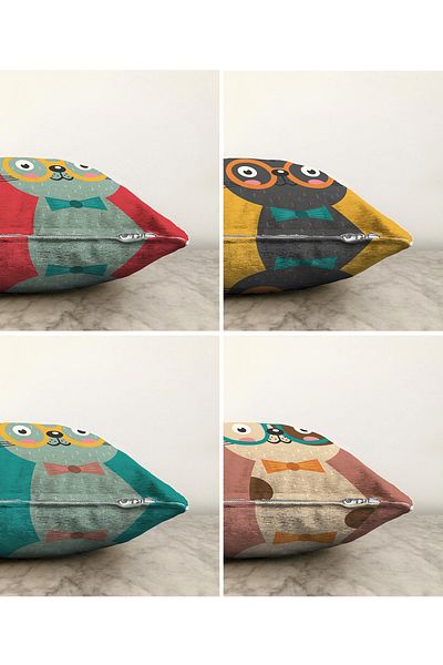 Realhomes Double Sided Colorful Cute Kitten Printed 4-Piece Raschel Knitted Throw Pillow Cover Set