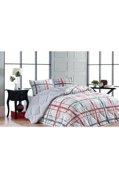 Merinos Double Elba Comforter Quilt Set - Gray Red