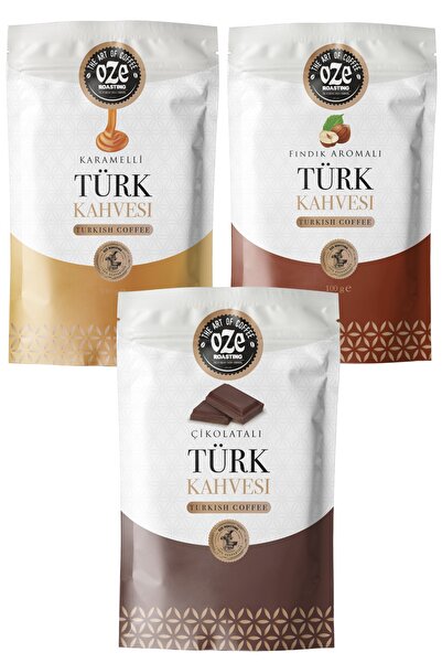 Oze Aromalı Türk Kahvesi Seti Karamelli, Fındıklı, Çikolatalı 3'lü 100g