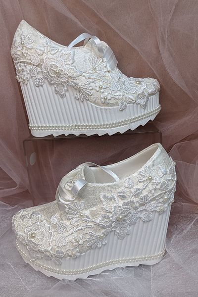 Berush Bride Seria 532 Pantofi de mireasa cu toc cu pană și dantelă