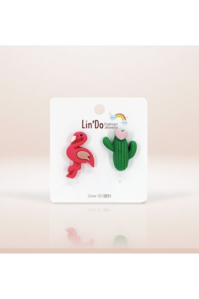BearPear Lindo Flamingo Ve Kaktüs Genç Ve Çocuk Küpesi