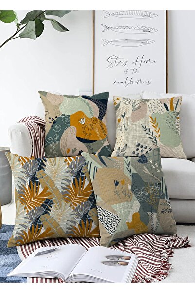 Realhomes Soyut Çizimler Motifli Dijital Baskılı Dekoratif 4'lü Çift Taraflı ...