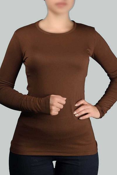 Altobeh Μακρυμάνικο Crew Neck Lycra Χτενισμένο Βαμβακερό Γυναικείο Κορμάκι - Σοκολάτα