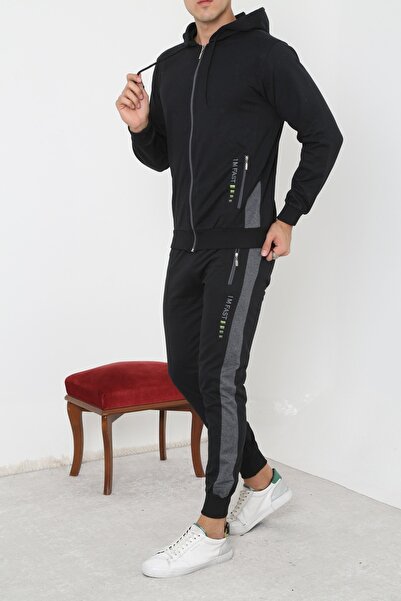 3MODA Ανδρική αθλητική φόρμα μαύρη από καουτσούκ με φερμουάρ