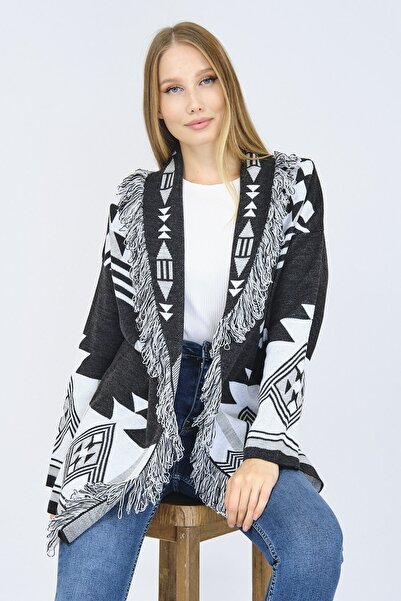 Ocean Anthracite Ethnic Patterned Cardigan