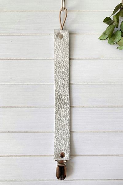 Li Puna Off-White Leather Pacifier Strap - Pacifier Chain with Protected Metal Clip Lpemzk17