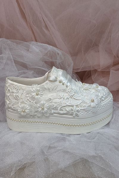 Berush Bride Pantofi de mireasă cu toc pană 3d cu dantelă