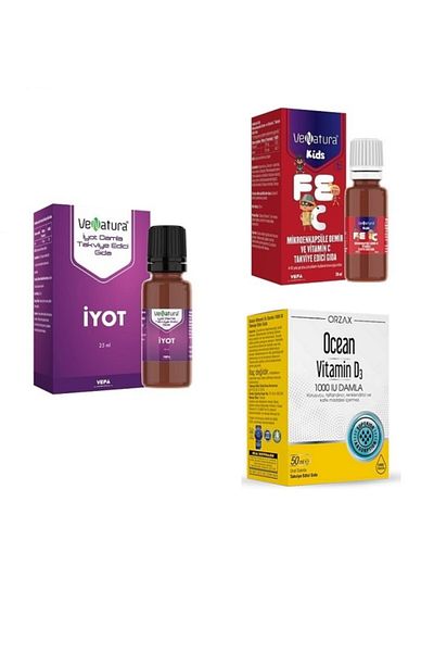 VeNatura Iodine 25 ml - Microen Capsule Iron and Vitamin C 150 Mg, Vitamin D3 1000 Iu Drops 50 ml