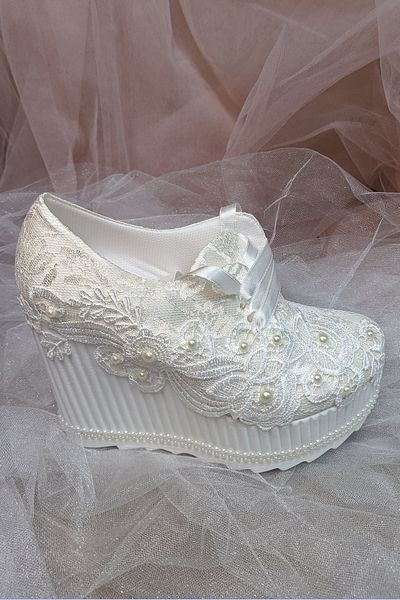 Berush Bride Seria 518 Pantofi de mireasă cu toc pană și dantelă