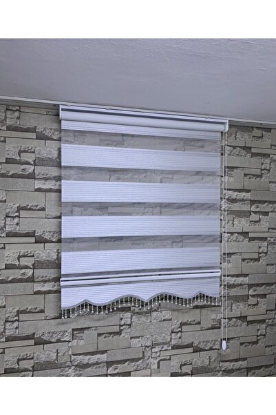 PERDECİNİZ PLİSE GÜMÜŞ SİMLİ ZEBRA PERDE (Etek Boncuklu) ENXBOY