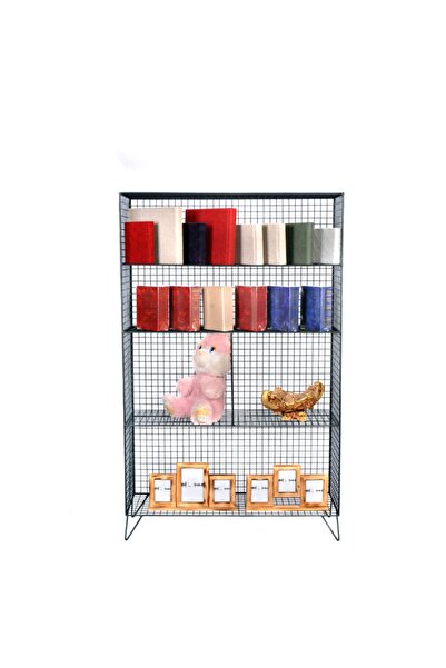 GO DEKOR Iskandinav 5 Gözlü Tel Metal Raf & Grid Kitaplık Vitrin Concole120x80
