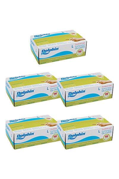 Dolphin قفازات لاتكس بيضاء بودرة (لتر) 100 علبة 5 قطع