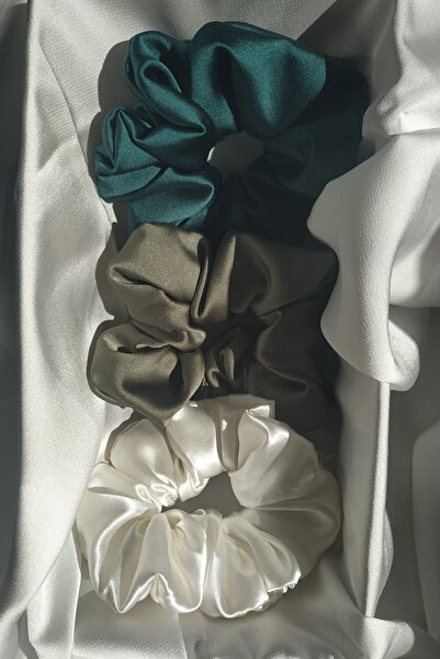 TOKALİLYA Kadın 3Lü Çapı 15 Cm Saten Saç Lastik Simit Scrunçhie Toka Seti