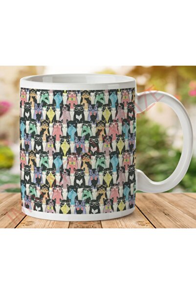ART HEDİYE Colorful Cats Two Sided Printed Mug Cup