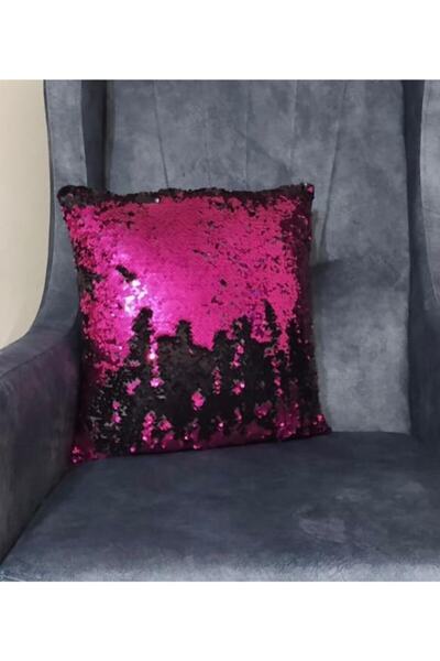 YILMAZHOME غطاء وسادة مطرز بالترتر - (فوشيا-أسود)