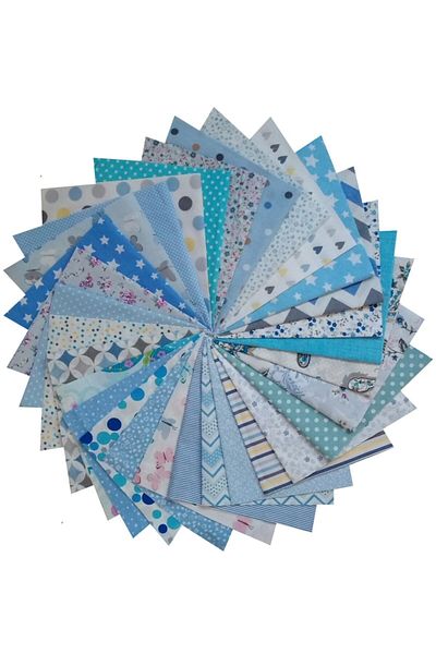 Kırkyama Patchwork Home 25x25 Cm 20 Pieces Patchwork Cotton Fabric 40 Patch Sewing Hobby - Blue Series