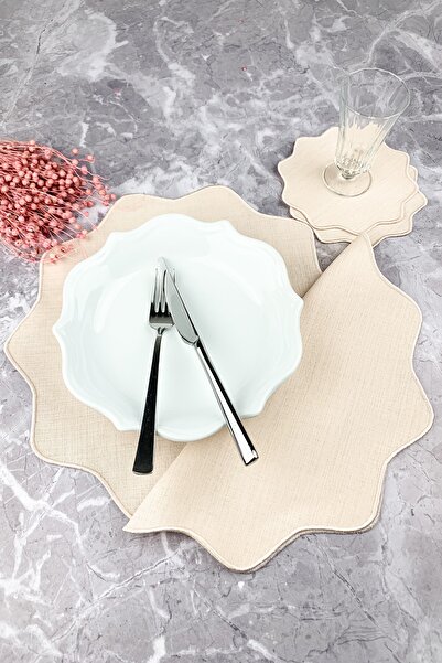 WEARE2 Set de 4 piese cu broderie florală de culoare somon, șervețele america...