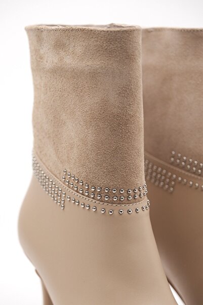 LuviShoes Paıx Bézs Bőr -velúr női csizma