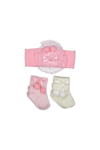 Cinnamon Bunny Kız Bebek Çorap Bandana Seti Kiraz Pomponlu Özel Gün