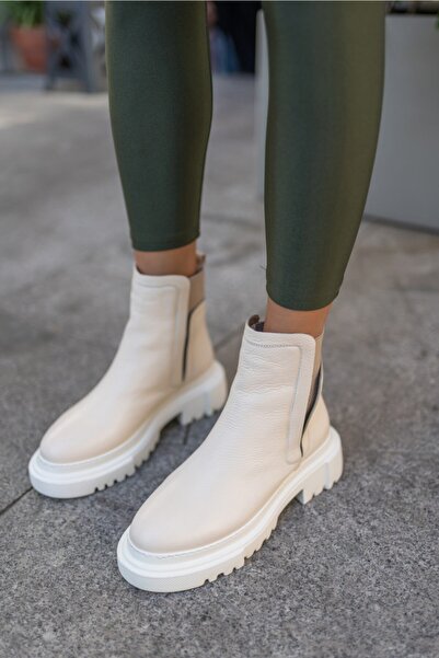 ANGELİNA JONES Γυναικείες μπότες Josuha σε μπεζ γνήσιο δέρμα