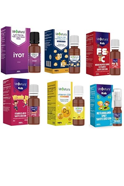 VeNatura Iyot 150 Mg + Yetişkin(1000ıu) + Çocuk(400ıu) D3 + B12 5ml+ Demir Ve C Vit. Damla + D3k2 20ml