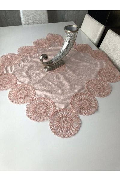 WENESSİ Anglez Cord Embroidered Velvet Fiskos Cover (PUDRA)