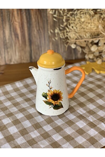 Handmadesign Kapaklı El Yapımı Seramik Sürahi Ayçiçekli Sarı Turuncu Günebakan