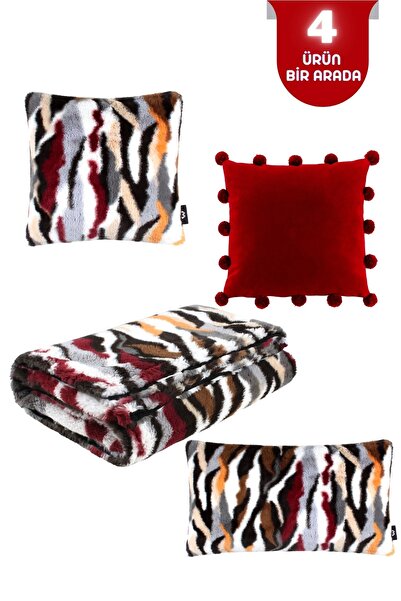 Bc Home Rabbit Peluş Koltuk Şalı Ve Kırlent Seti