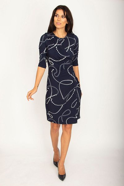 Şans Tekstil Women's Navy Blue Point Pattern Dress 85n5870