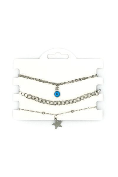 Artikel Silver Color Star and Evil Eye Bead Dangle Multiple Chain Bracelet Set