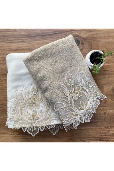 Çeyiz Bahçesi Συσκευασία 2 Πετσέτες Ahva Cream Cappuccino Velvet 50&90