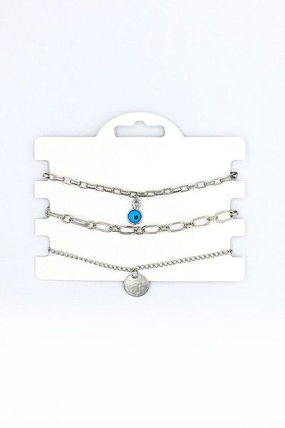 Artikel Silver Color Evil Eye Bead Dangle Multiple Chain Bracelet Set