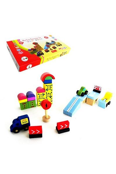 Okçu Wooden Blocks City Set Preschool Educational Learning Developer Wooden Toy City Wooden Block