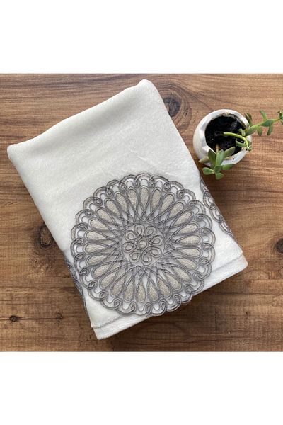 Çeyiz Bahçesi Πετσέτα Hayal Cream Grey Velvet